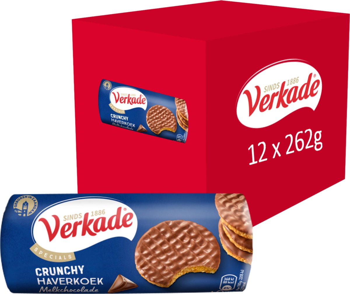 Verkade - koek - sprød haverkoek melkchocolade - 12 x 262 gram