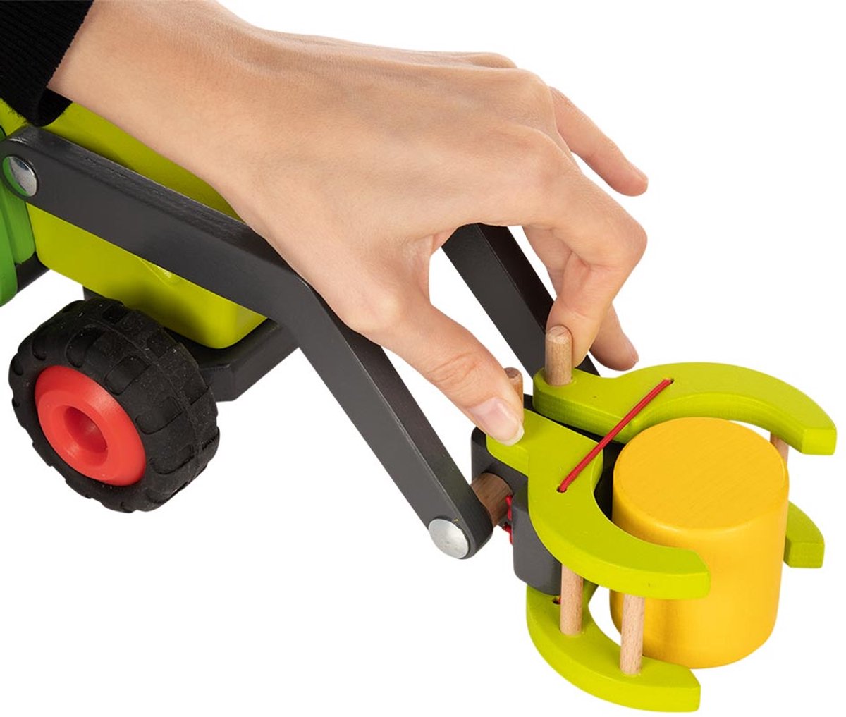 Goki trævogn: traktor med høvogn 55,4x16,3x15,2cm, 7-delt, med 5 høballer, med gummidæk, 3+