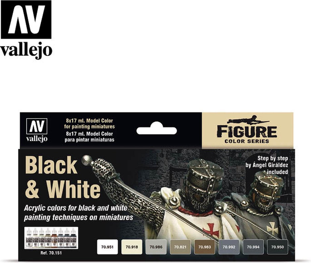 Vallejo model farve sort hvid - 8 farver - 17ml - 70151