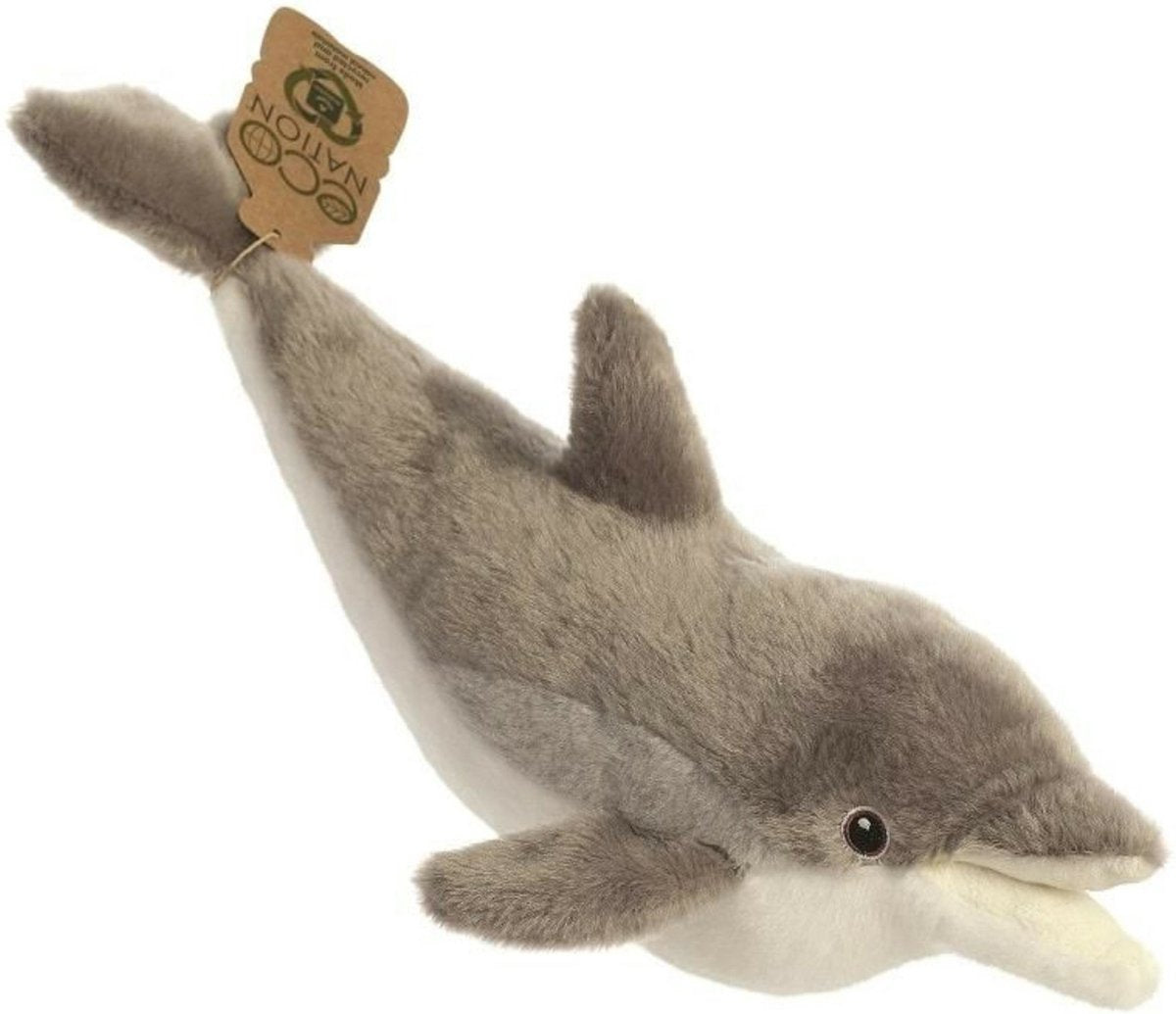 Aurora eco nation plys udstoppede dyr delfin - grå - 38 cm - havdyr tema legetøj