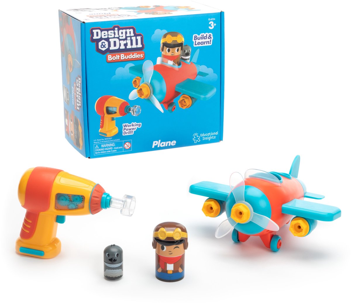 Læringsressourcer pædagogisk legetøj design borebolt buddies flyvemaskine. - 3+