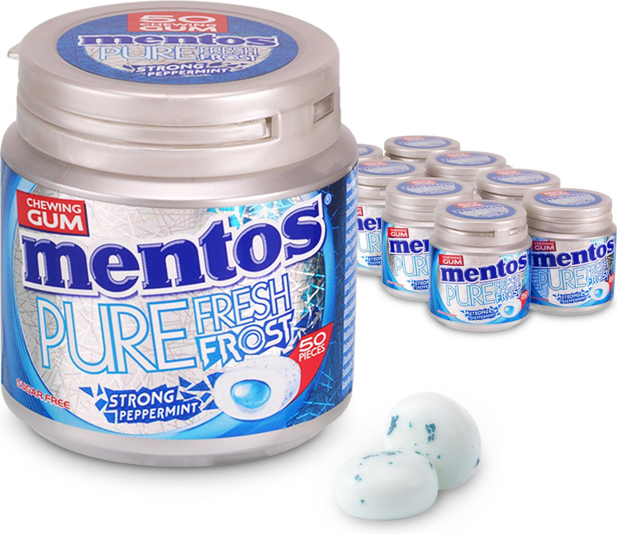 Mentos tyggegummi ren frisk frost stærk pebermynte - tyggegummi - sukkerfri - 8x50 stk.