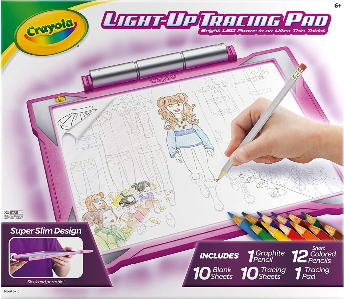 Crayola - hobbypakke - lysende tegnebræt til børn - 12 farveblyanter