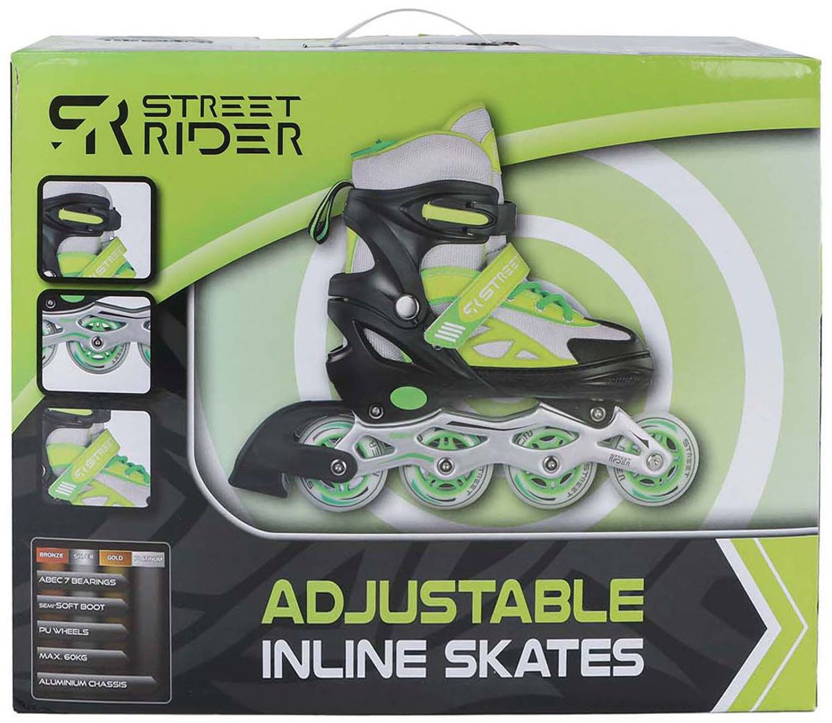 Street rider rulleskøjter grøn sort justerbar, størrelse 29-32