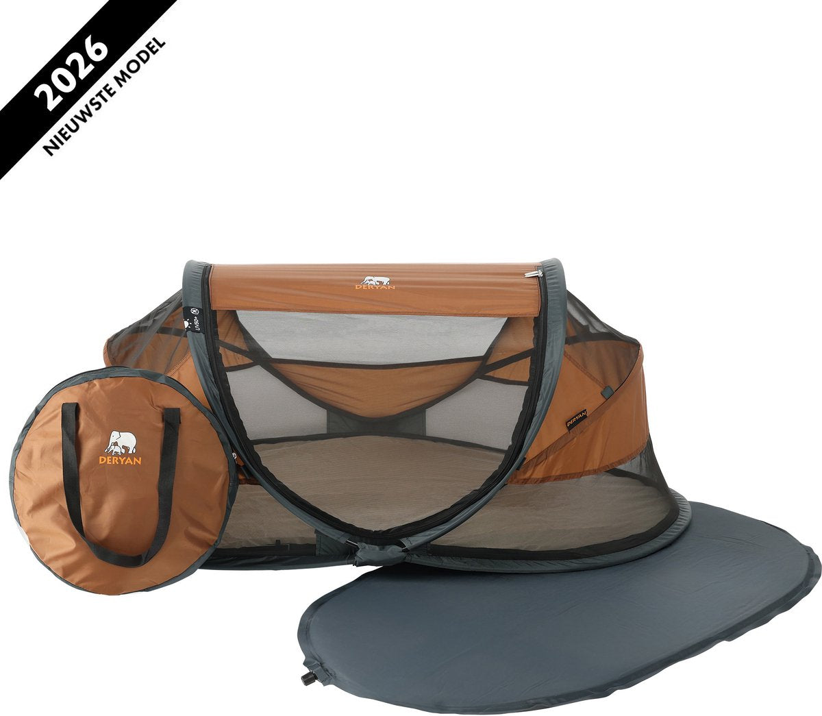 Deryan baby luxe campingbedje - reisbedje baby met matras - caramel