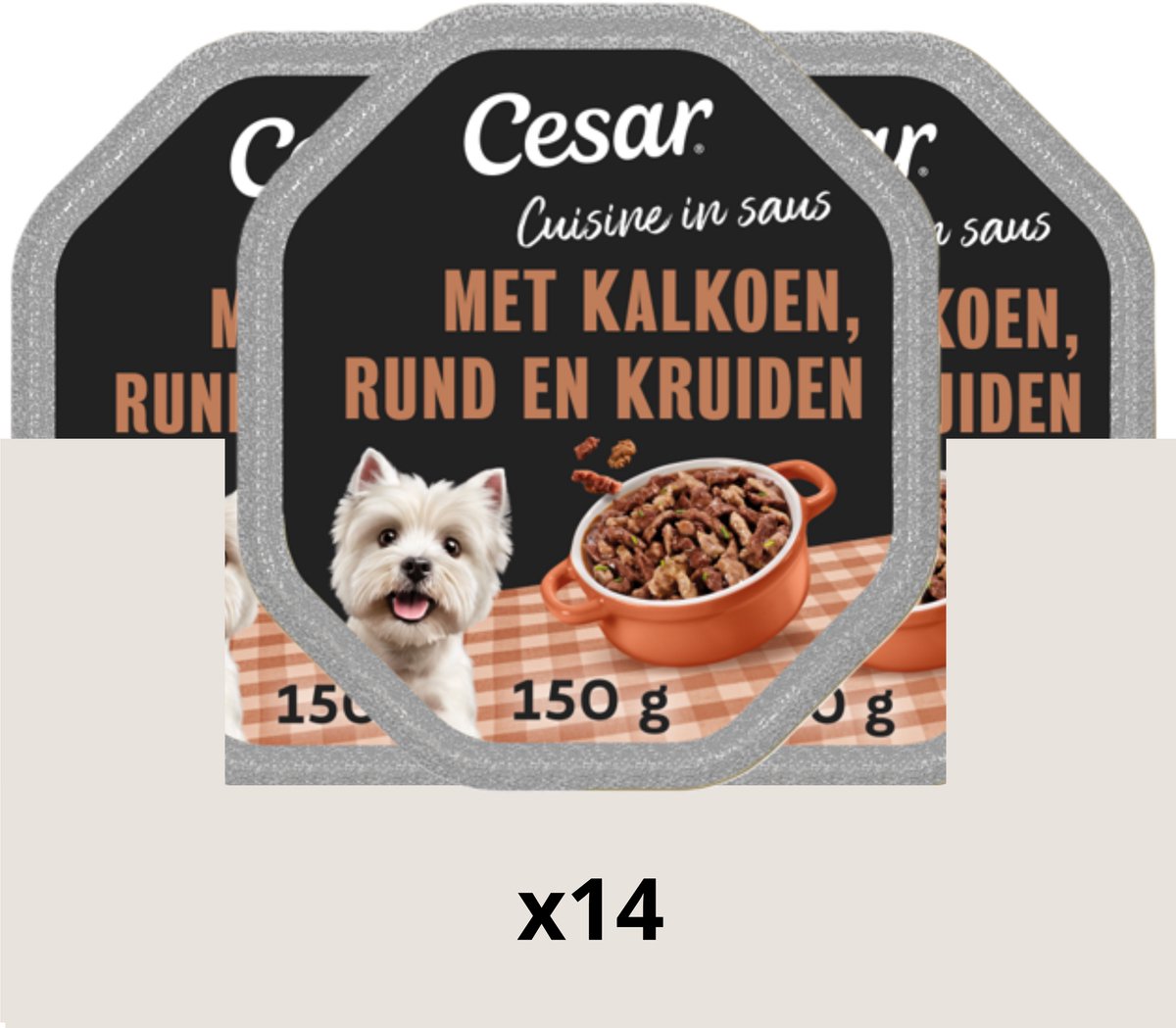 Cesar hundefoder - køkken - kalkun oksekød i sauce - baljer 14x150g