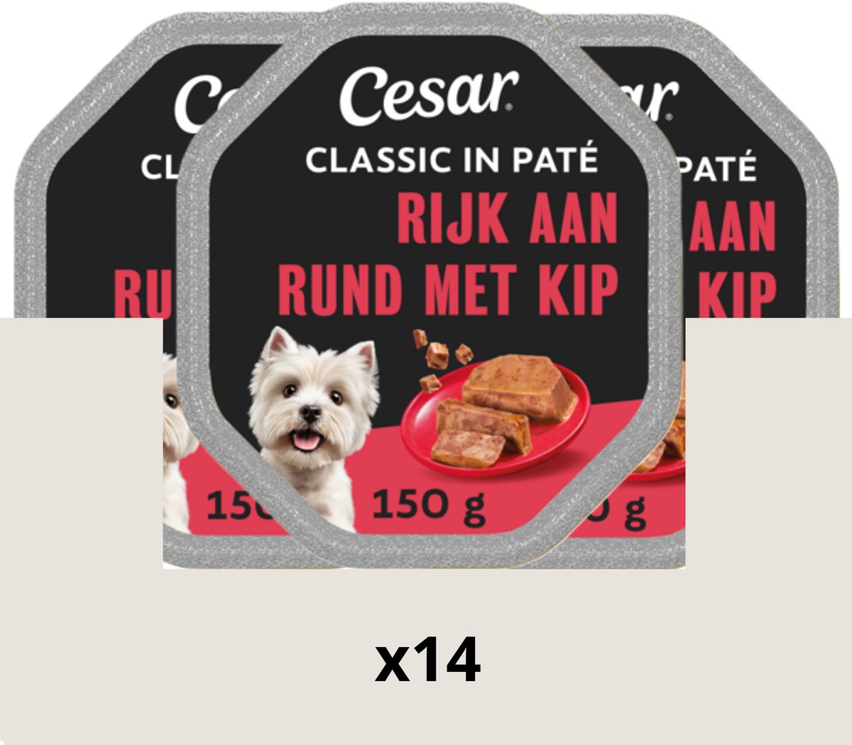 Cesar hundefoder - klassisk - oksekød i paté - måltidsbaljer 14x150g