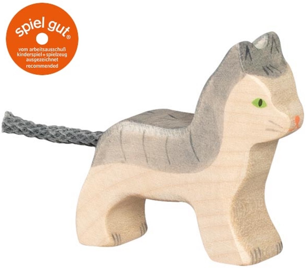 Holztiger farm - kat lille grå - 6x2x5cm - træfigur - håndlavet