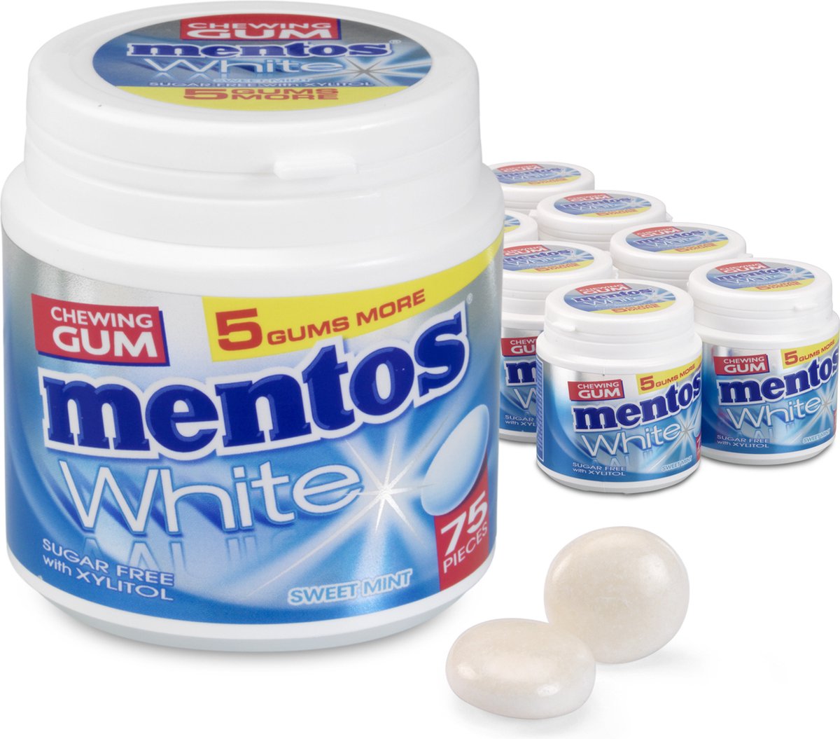 Mentos tyggegummi hvid sød mynte - tyggegummi - sukkerfri - 8x75 stk.