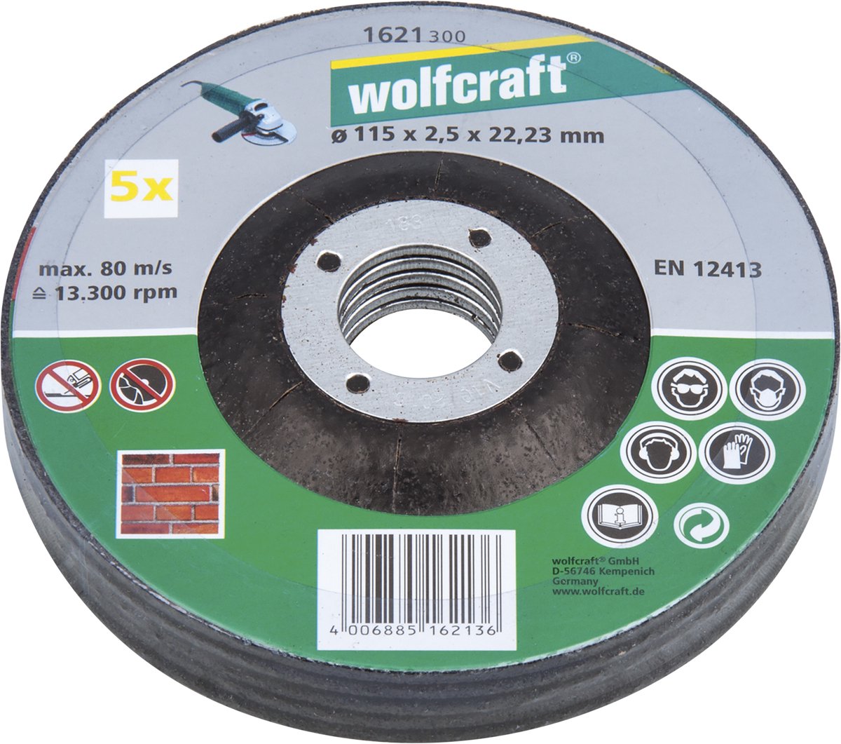Wolfcraft - skæreskive til sten 115mm - 5 stk - vinklet - 1621300