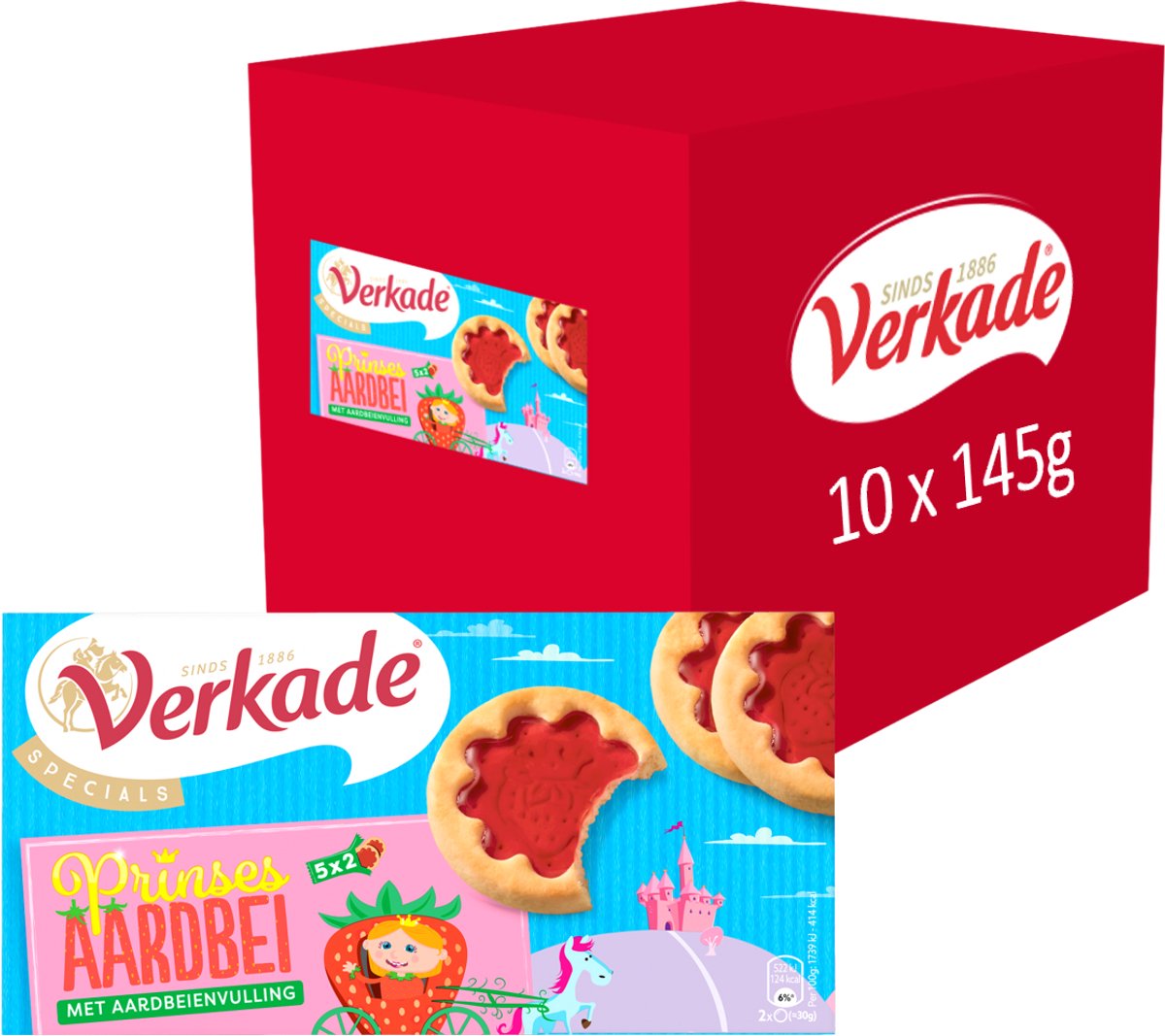 Verkade - småkage - prinsesse jordbær cookies - 10 x 145 gram