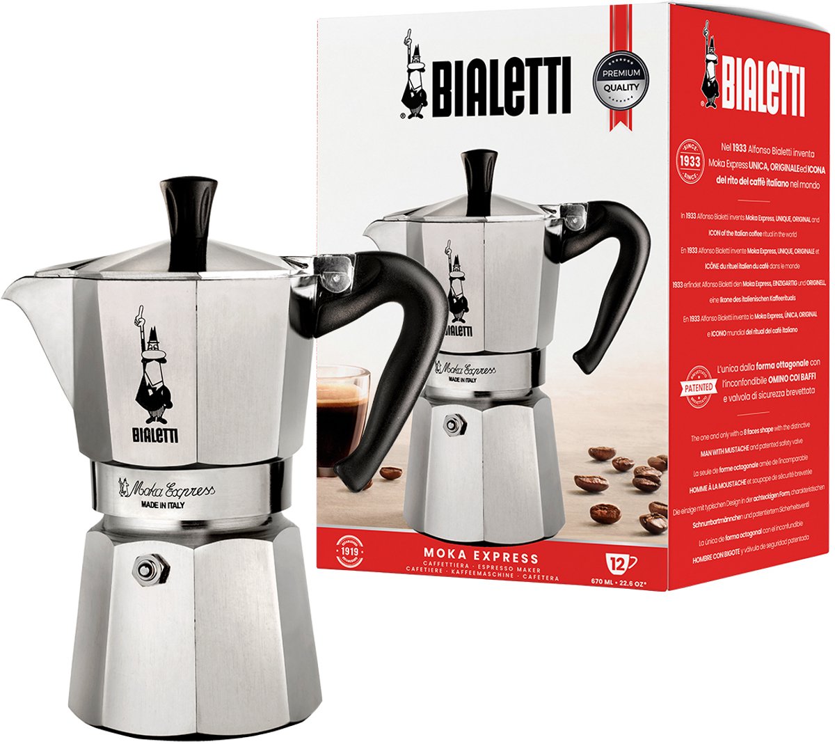 Bialetti moka express 12 kopper – espressokande – aluminium – 670 ml