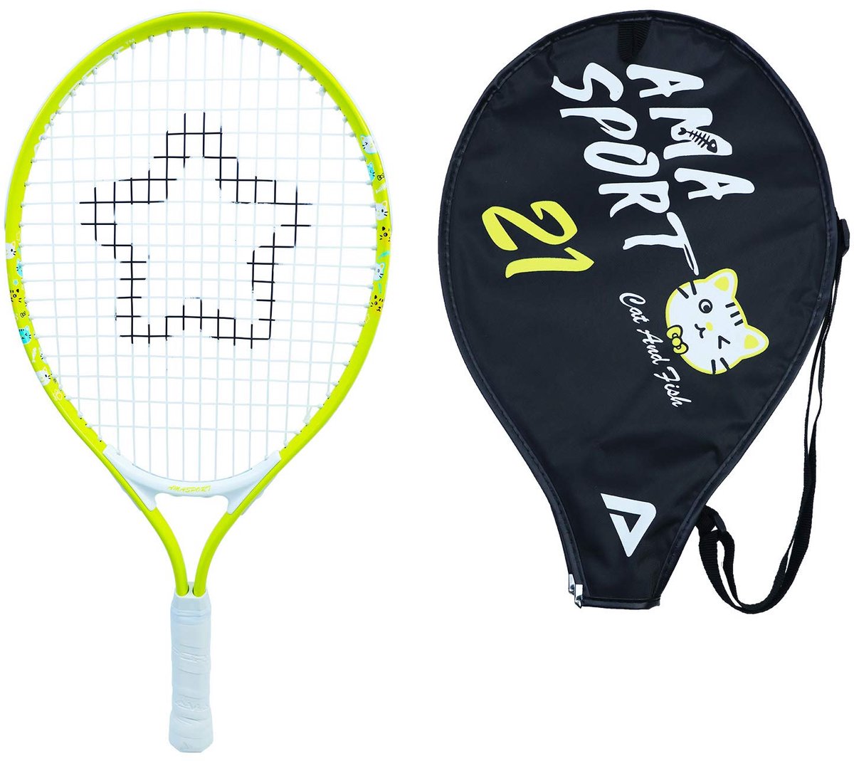 Ama sport børnetennisketcher kat gul 21 tommer - letvægts juniorketcher med taske - ideel til begyndere -