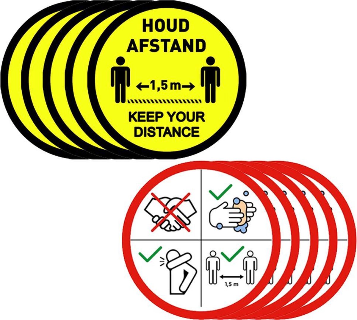 Nichiban corona stickerset - 2 x 5 stuks - rond - afstand houden - keer you distance - corona regels - covid-19 - 14cm