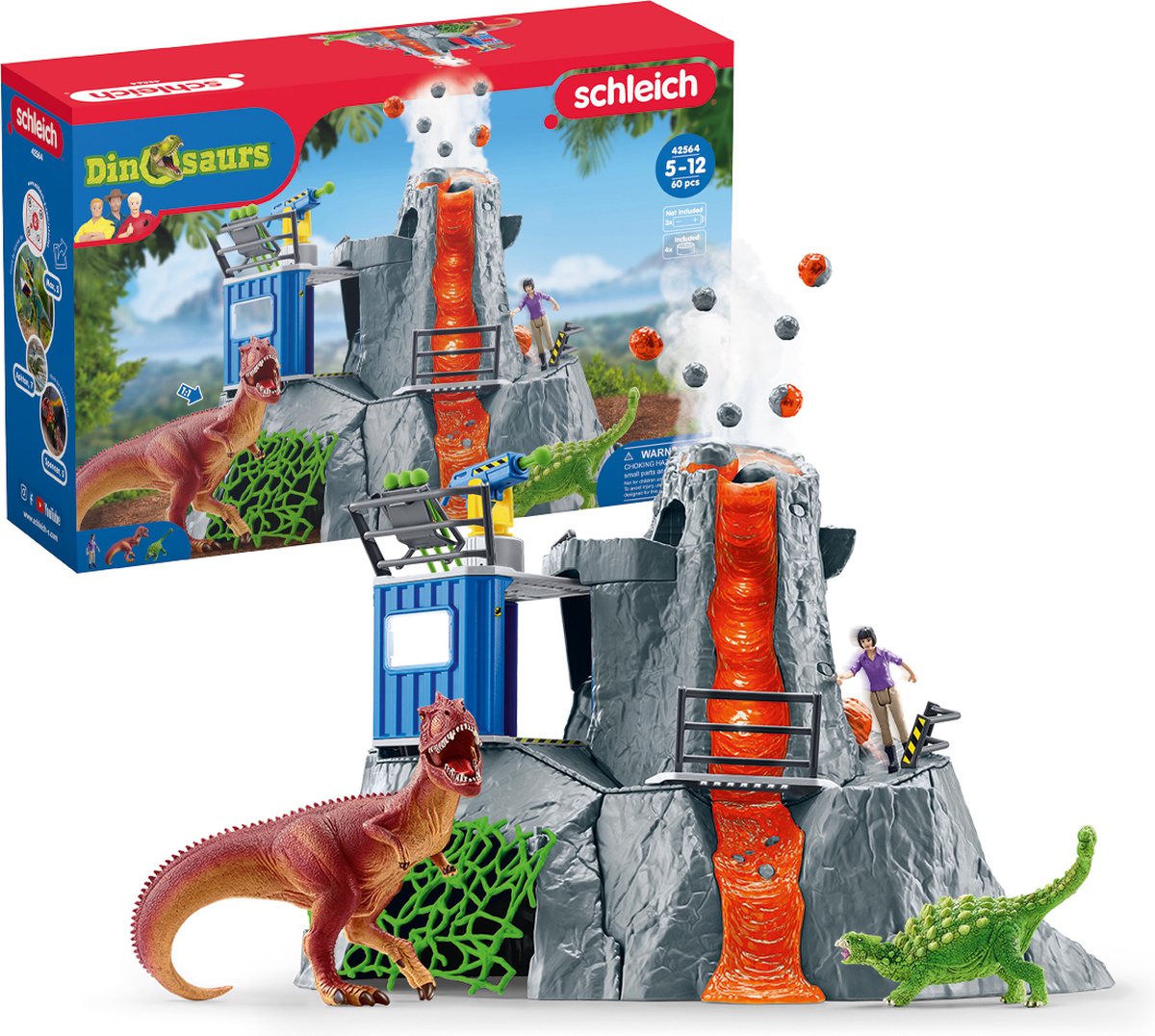 Schleich dinosaur - den store vulkan ekspedition - dino legetøj - børnelegetøj - dino legetøj - t-rex, ankylosaurus og vulkanudbrud - 36 dele
