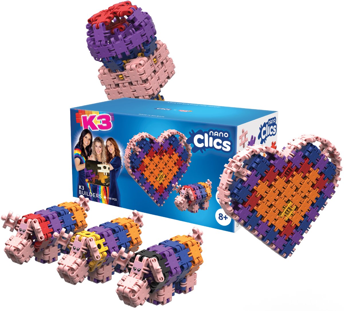 Clics nano – k3 builders sæt 190 dele – 5 i 1 byggeklodser – legetøj lavet af 100 % genbrugsplast – legetøj 8, 9, 10, 11, 12 år – byggelegetøj