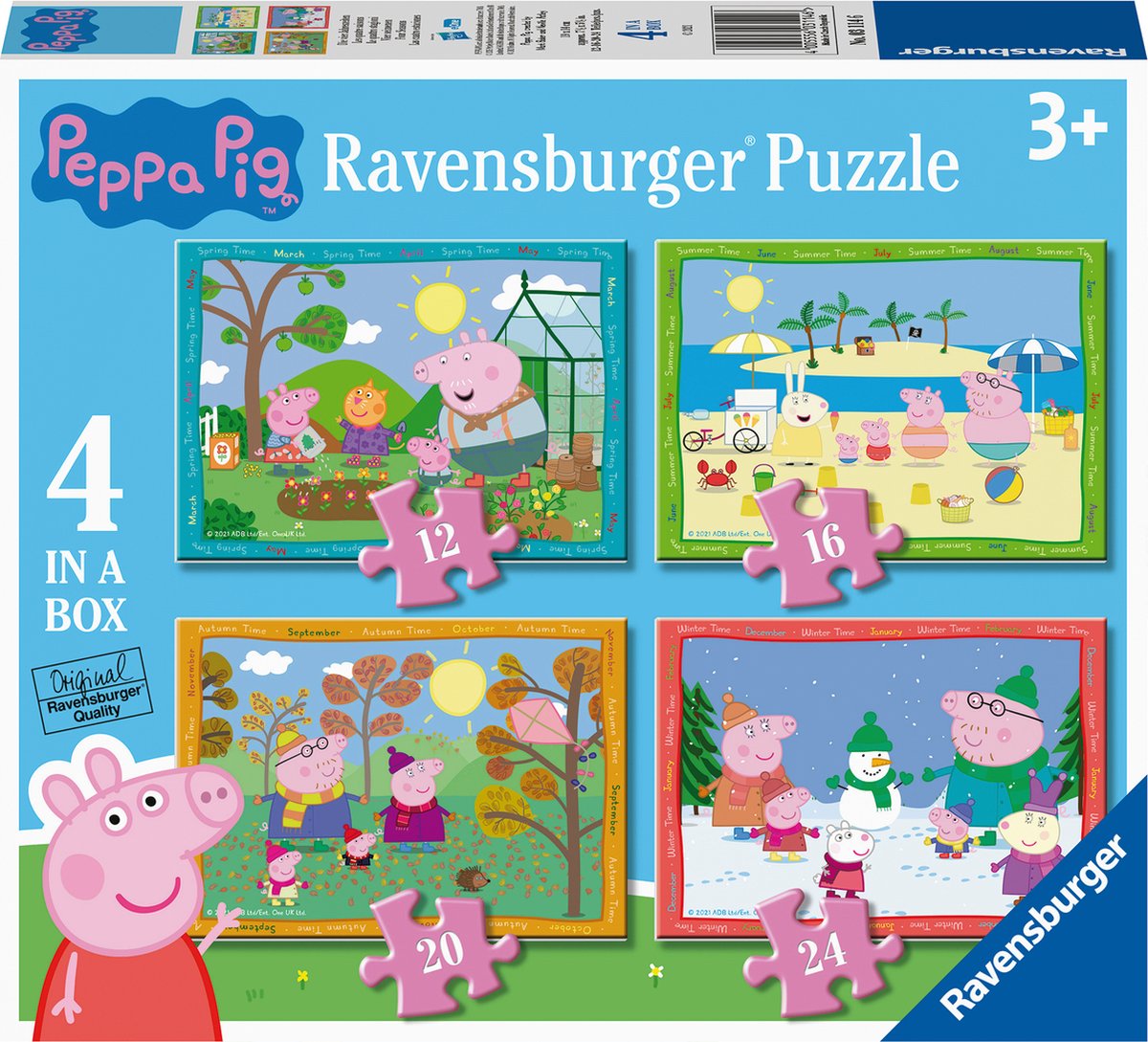 Ravensburger puslespil peppa gris: 4 sæsoner - 12+16+20+24 brikker