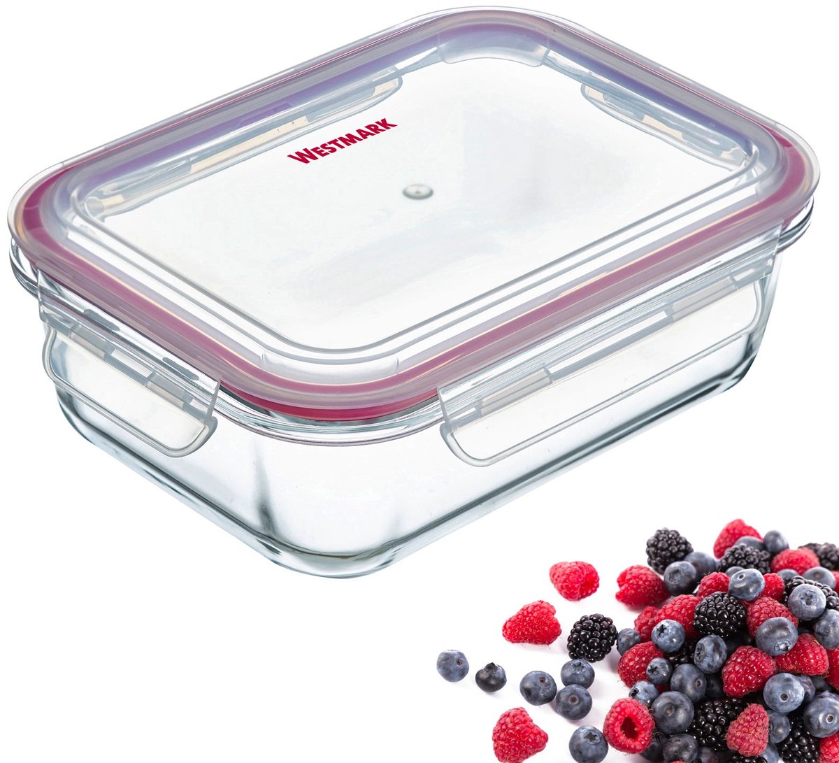 Westmark madbeholder + låg, 370 ml, lufttæt, ovn-fryser-mikrobølgesikker, BPA-fri, glasplast silikone, transparent rød, 234122e1