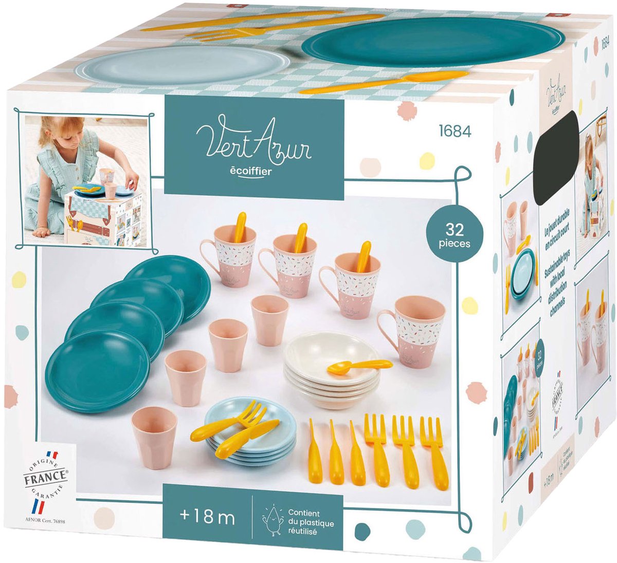Écoiffier ecoiffier vert azur picnic legesæt med pap picnickurv - 32 stk.