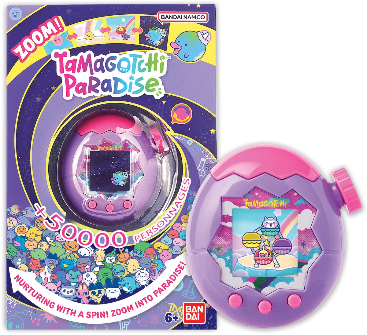Bandai - tamagotchi paradis himmel - virtuelt dyr at uddanne - tamagotchi med zoomhjul - interaktivt legetøj på engelsk - lilla og lyserød himmelmodel - børnelegetøj 6 år gammel og + - 43423