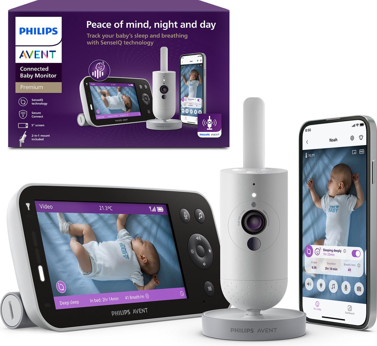 Philips avent premium connected babyfoon met camera en app – ademhaling en slaap detectie - scd973 26