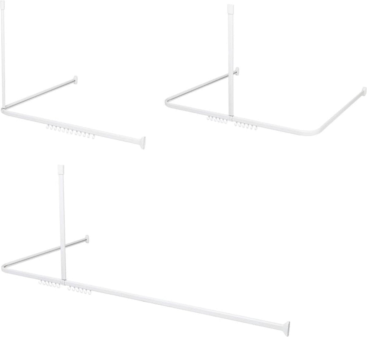Sælskind - let rulle bruseforhængsstangsæt - universal - L og U form monteringsmuligheder - 90x90x90 cm - hvid
