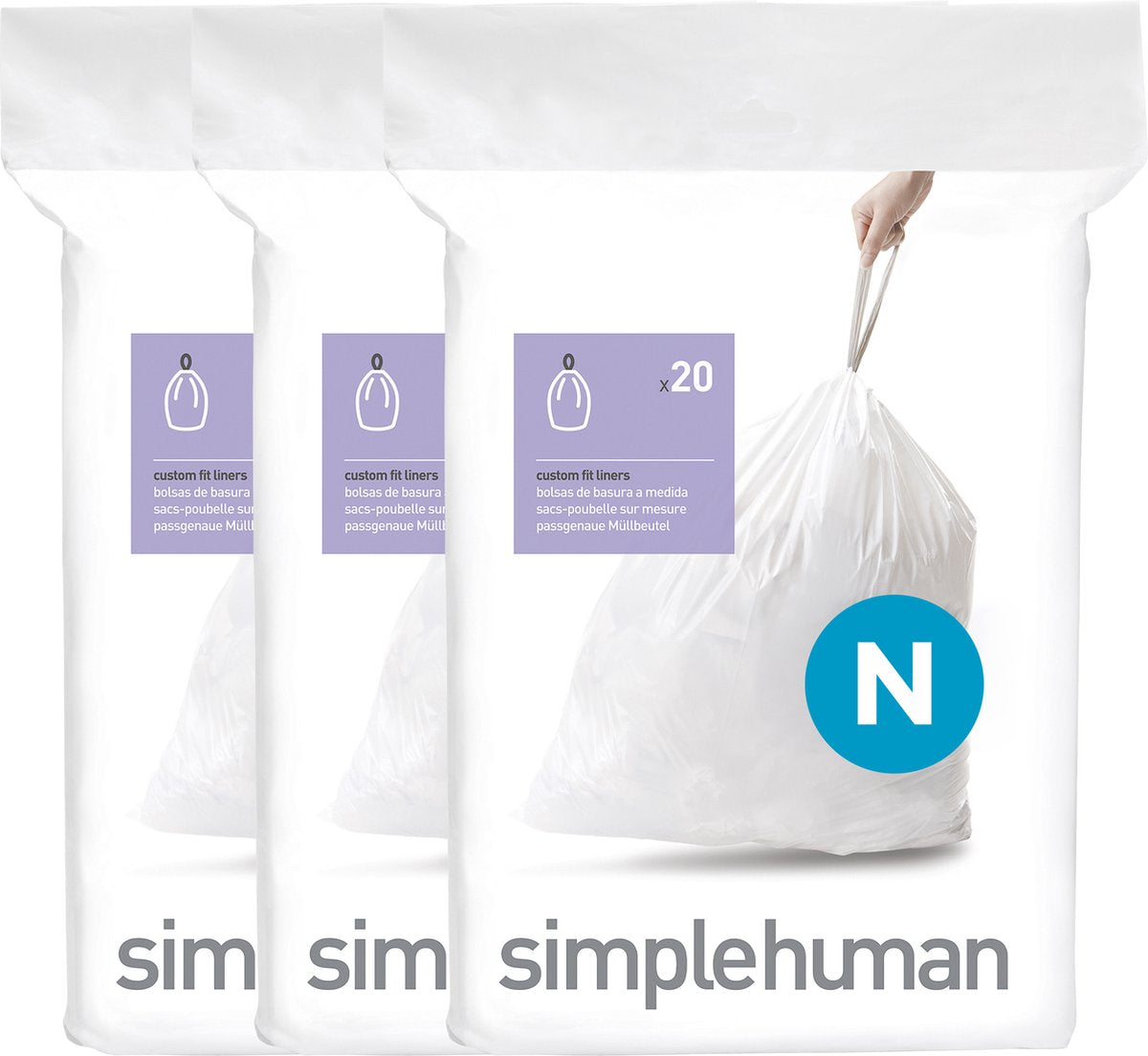 Simplehuman kode n affaldsposer - 45 liter - 60 stk - med snøre - hvid