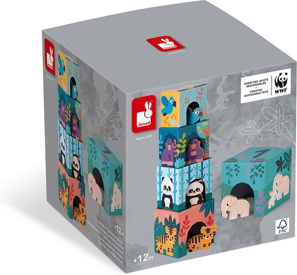 Janod - wwf - stabletårn med dyrefigurer i træ
