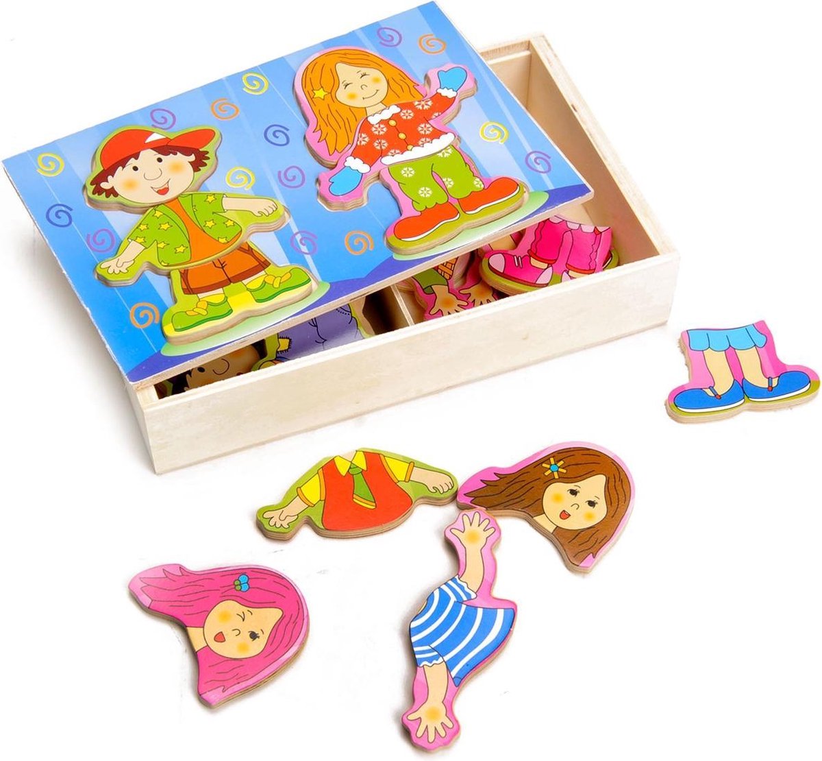 Playwood udklædningspuslespil i træ til dreng og pige - pædagogisk legetøj.