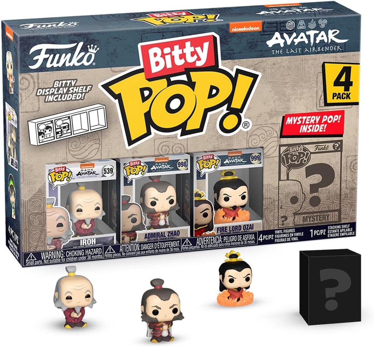 Funko Iroh, Admiral Zhao, Fire Lord Ozai og Mystery Chase - Bitty Pop! - avatar den sidste airbender figur - 2 cm