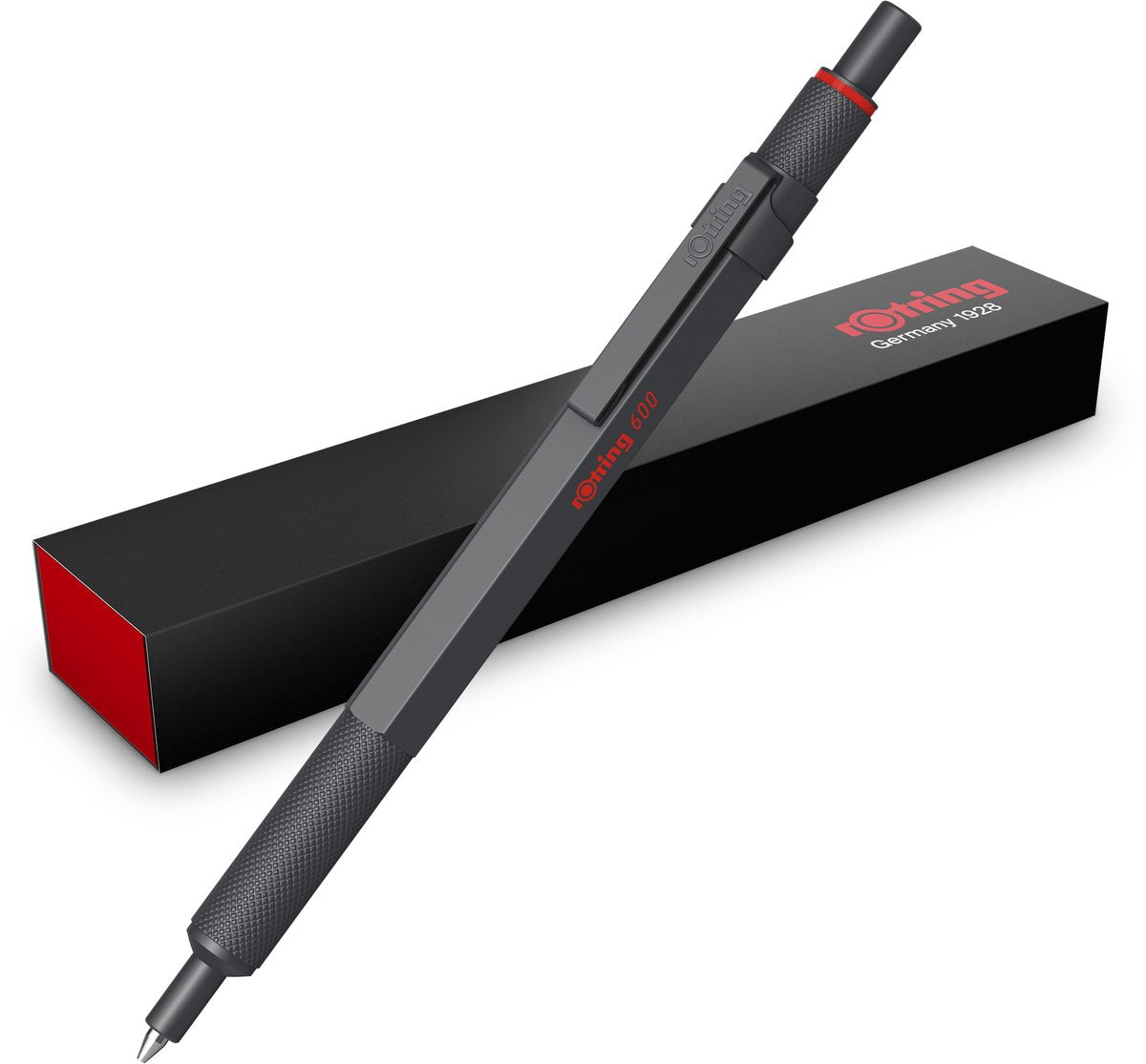 Rotring 600 kuglepen | mellempunkt | sort blæk | pen med fuld metal hylster | mørkesten | skridsikkert riflet greb og sekskantet ærme | genopfyldelig