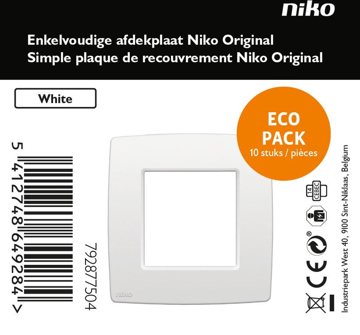 Niko original hvid dækplade - enkelt - 10 stk