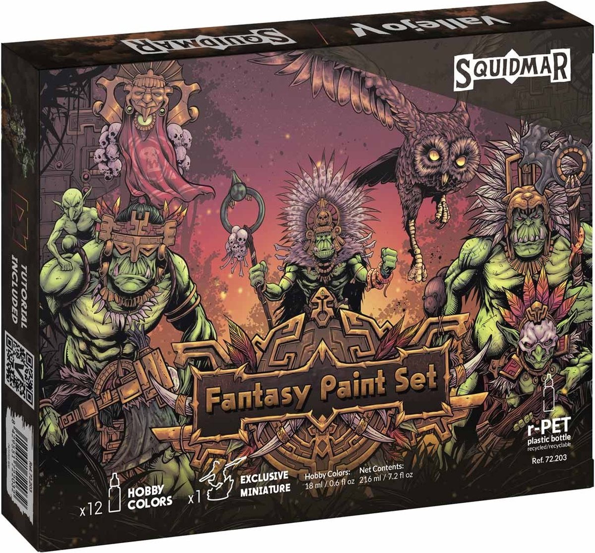 Acrylicos vallejo fantasy maling sæt af squidmar - vallejo - 12 farver - 12 farver - 1 miniature - gratis manual