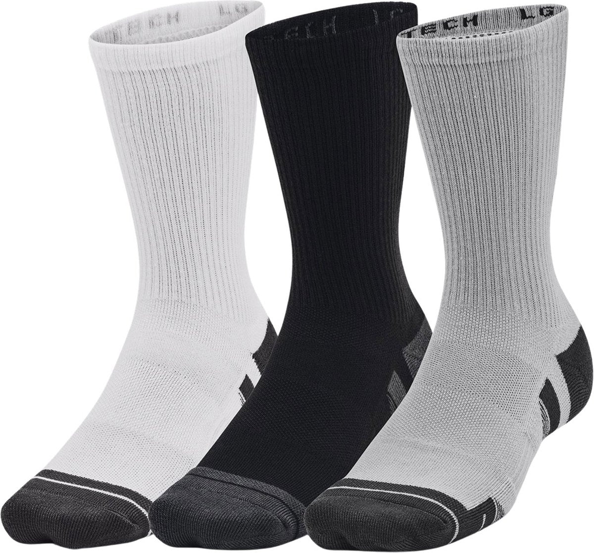 Under armour ua performance tech 3pk crew-grå unisex sportsstrømper - mod grå - hvid - jet grå