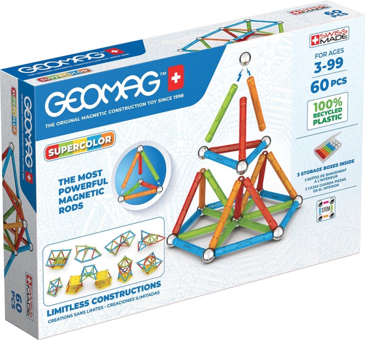 Geomag super farve genbrugt - magnetisk byggelegetøj med paneler - 60 styk - fra 3 år