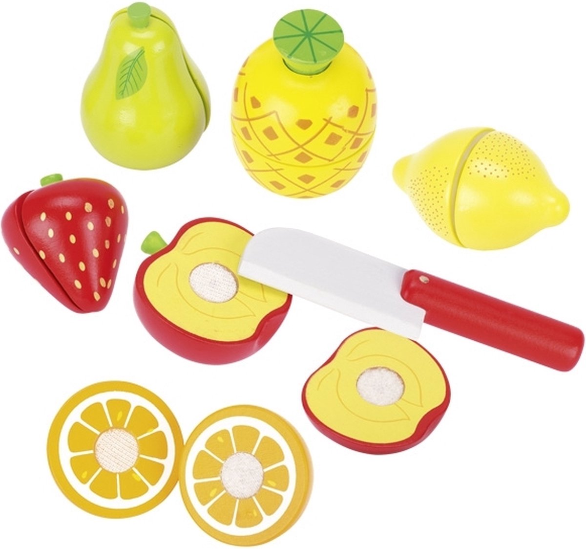 Goki legetøjskøkken - frugtskæresæt - 13 dele - træ med velcro - 3 år