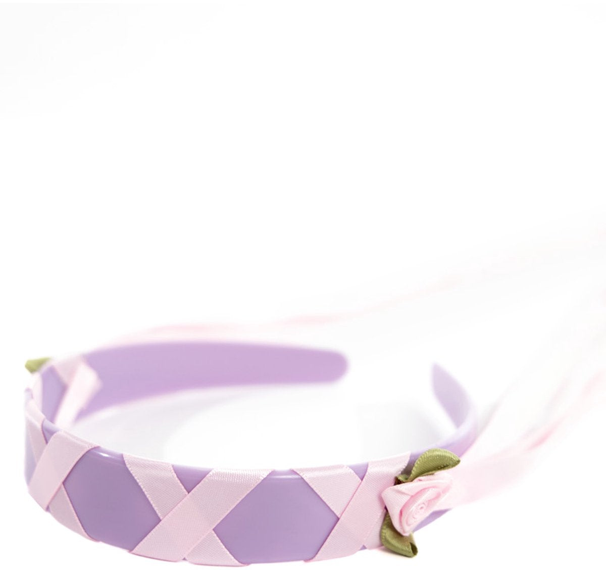 Små eventyr - rapunzel pandebånd - lilla satin diadem med lyserøde bånd