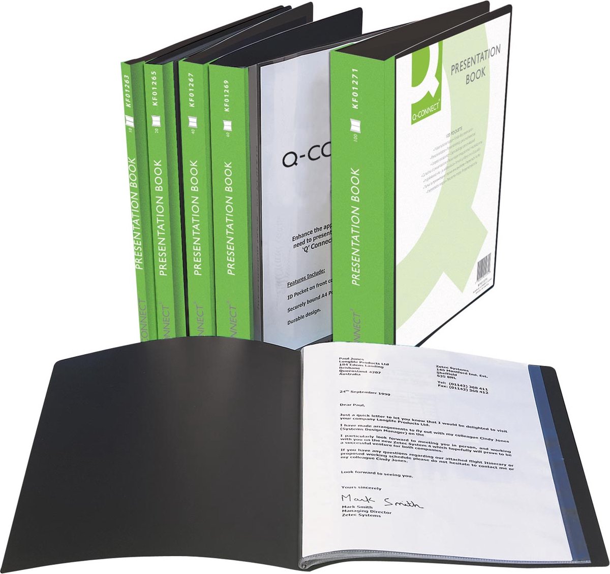Q-connect kort med beskrivelsesboks, pp a4, 100 covers, sort