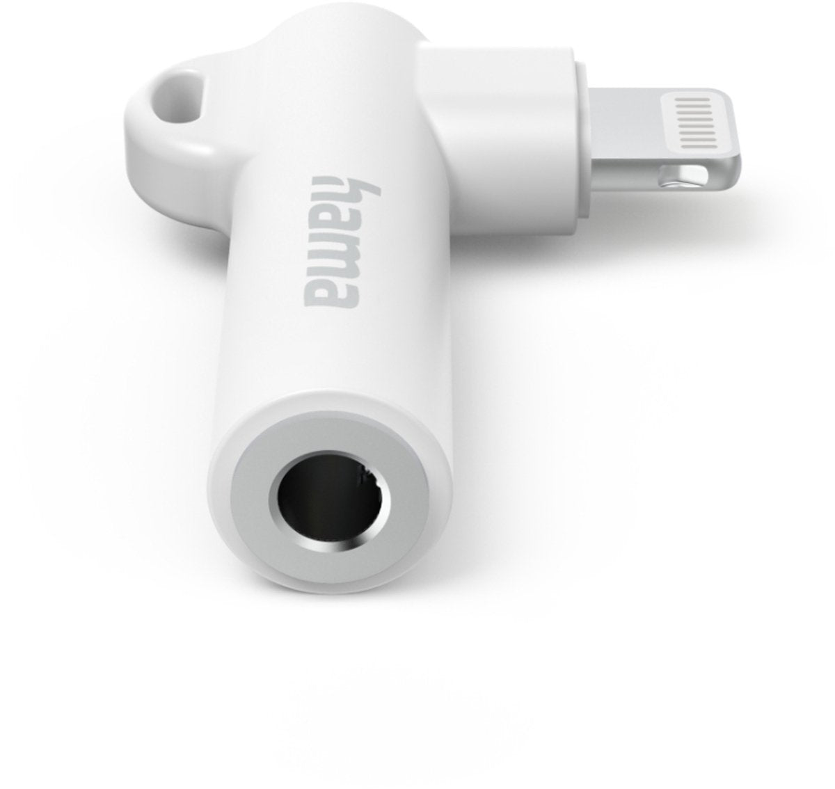 Hama aux adapter lightning u 3,5 mm jack-tilslutning, 90 vinkel stik, hvid