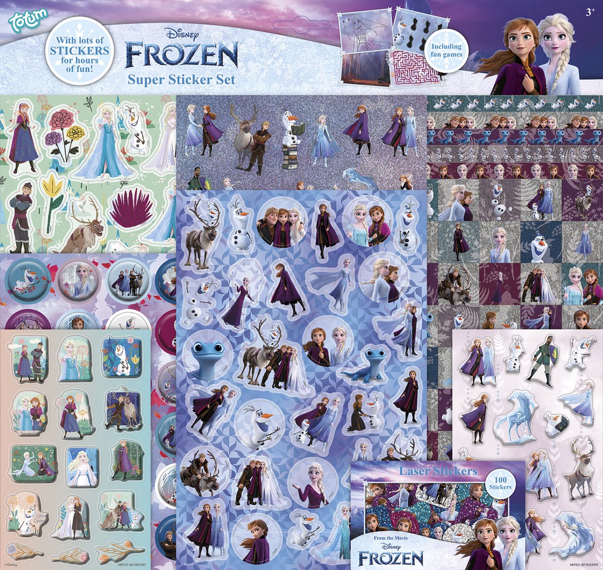 Totum Disney Frozen Super Sticker Sæt XL 7 ark - Legetøj til piger fra 3 år - Creative Crafts Stickers med Anna og Elsa