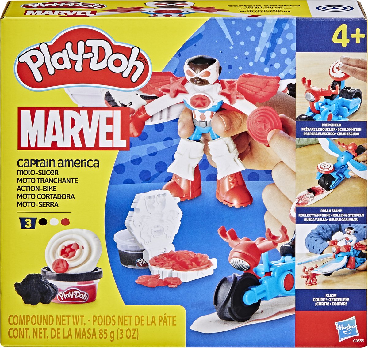 Play-doh marvel kaptajn amerika motorkutter legesæt - modellervoks - 3 krukker - håndværk til børn