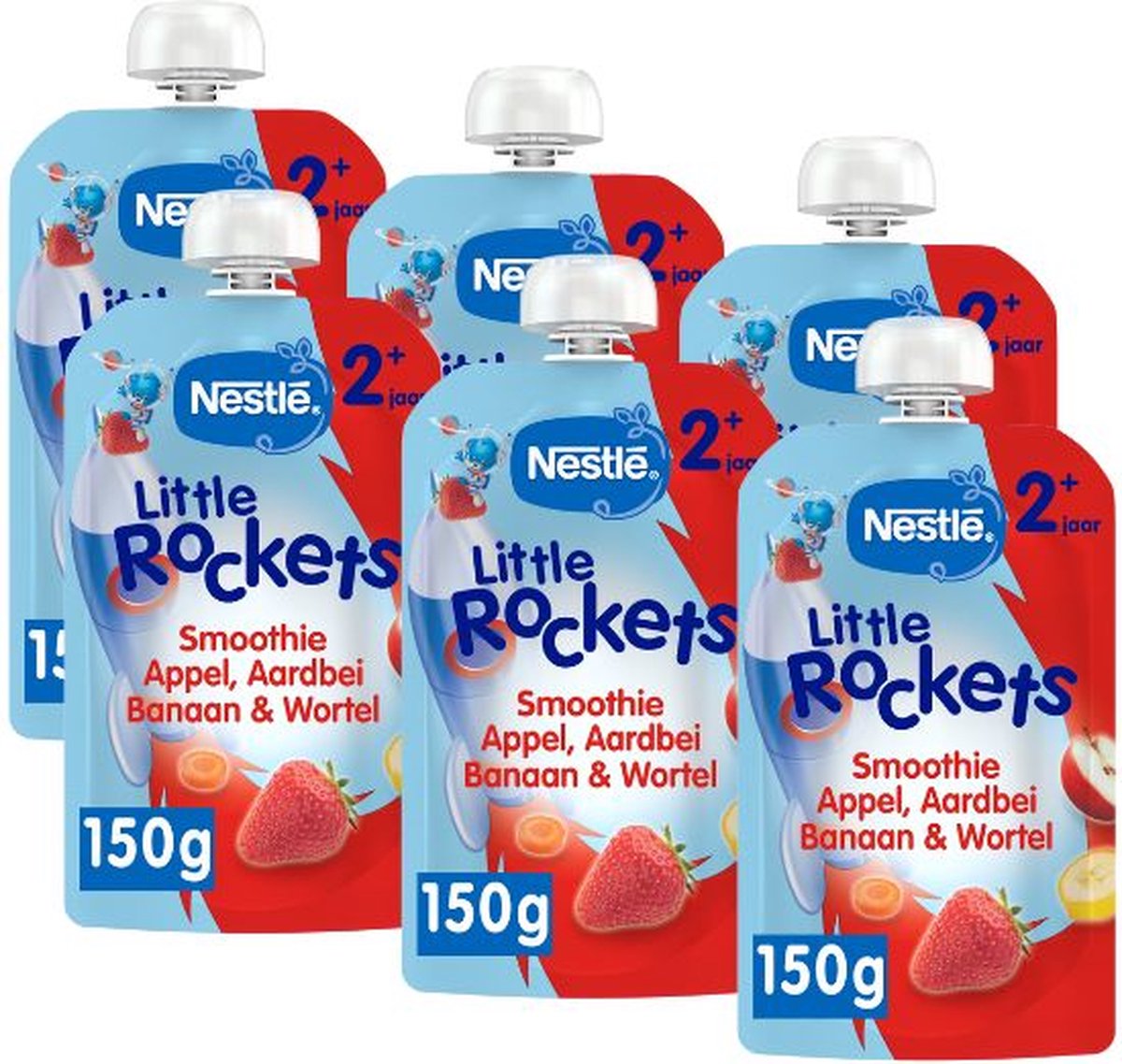 Nestlé små raketter presse frugt æble jordbær banan gulerod - småbørnsmad snacks 2+ - 6 stk x 150g