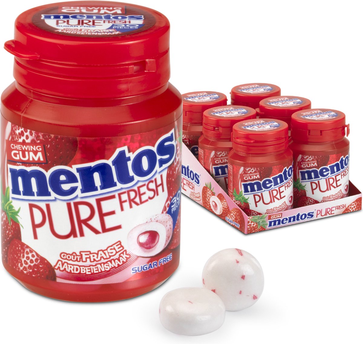 Mentos tyggegummi ren frisk jordbær - tyggegummi - sukkerfri - 1x6 stk.