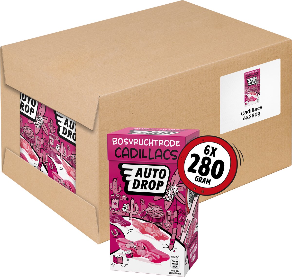 Autodrop - slik - skovfrugt rød Cadillacs - 6 æsker - 280 gram