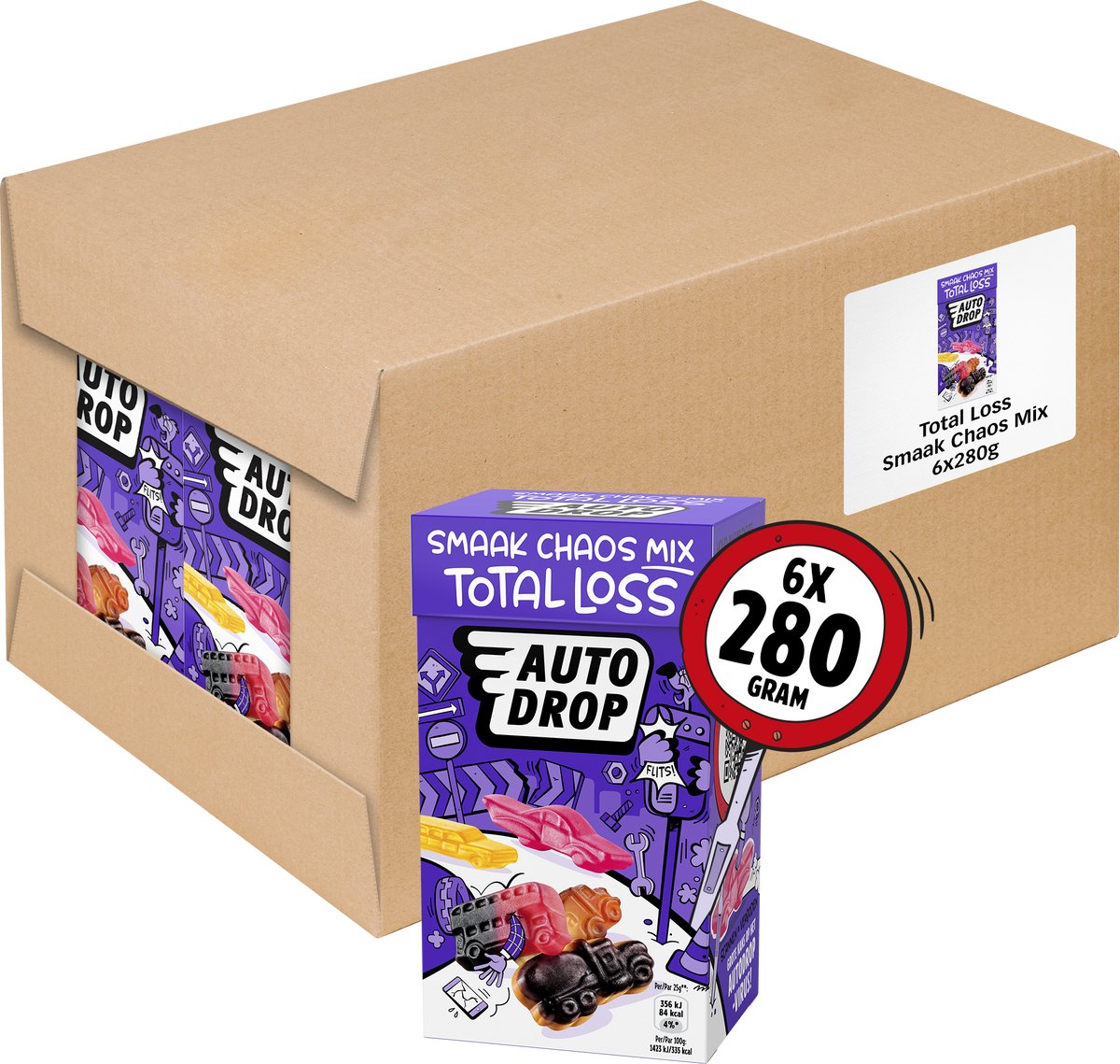 Autodrop - slik - total loss flavor chaos mix - 6 æsker - 280 gram