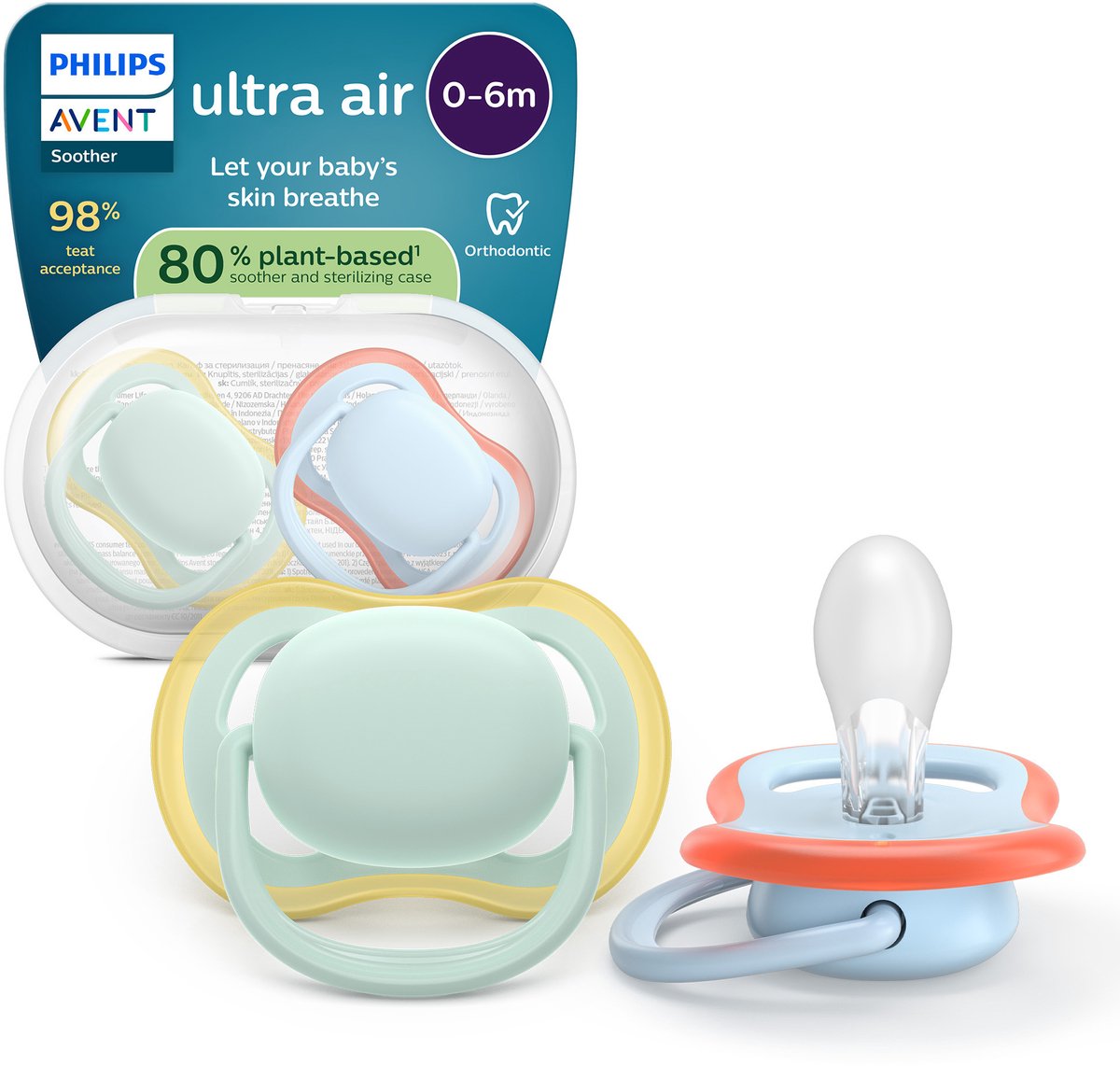 Philips avent ultra air – ademend en lichtgewicht fopspeen (0-6 mnd) – 2 stuks - scf087 01