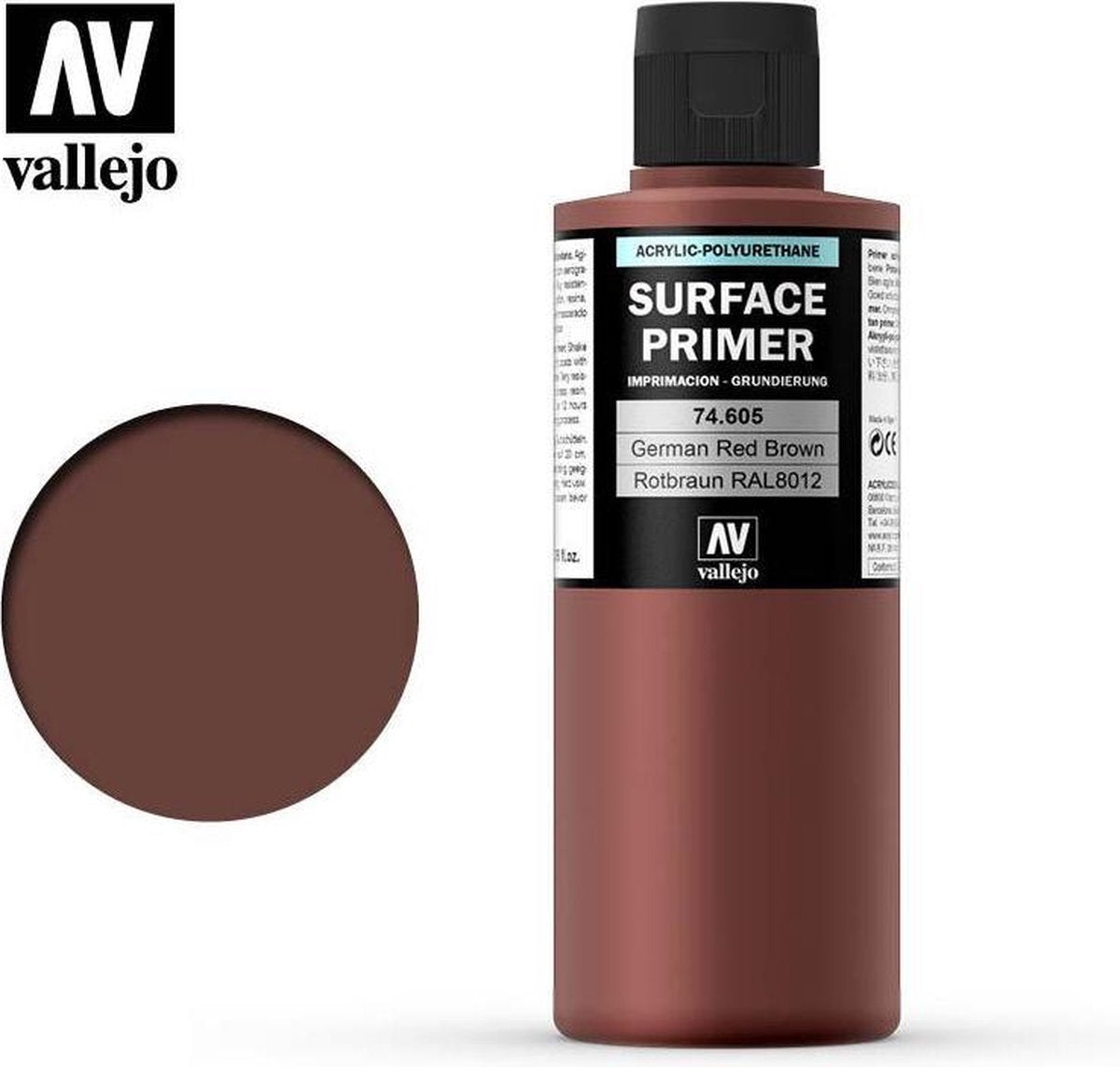Vallejo hobbymaling akrylmaling - 74605 tysk rødbrun - primer - akrylmalingsflaske - 200 ml
