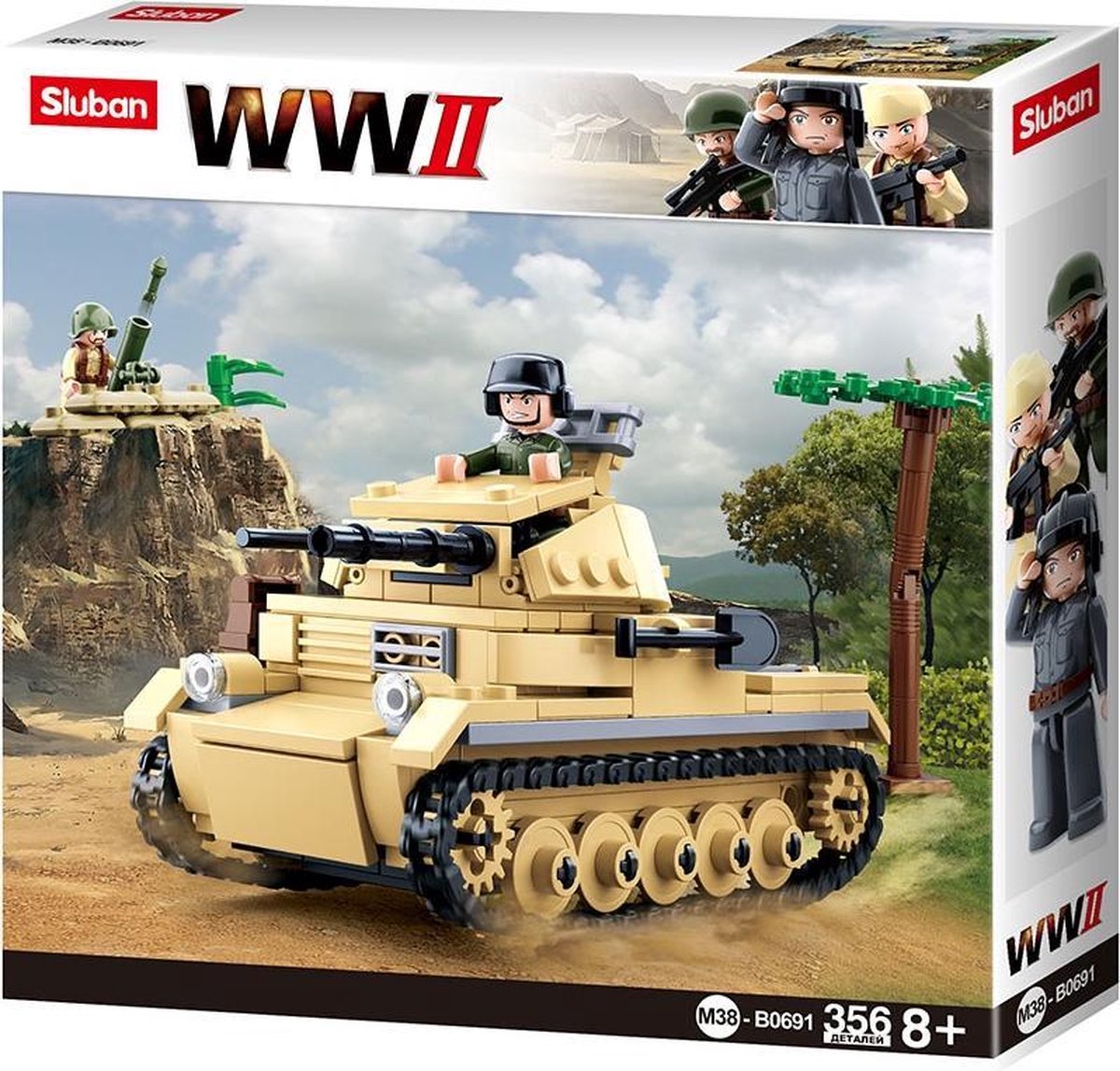 Sluban army WWII mini tankbyggelegetøj – byggelegetøjsmodelbygning – byggekasse med 356 byggeklodser – m38-b0691 fra 8 år