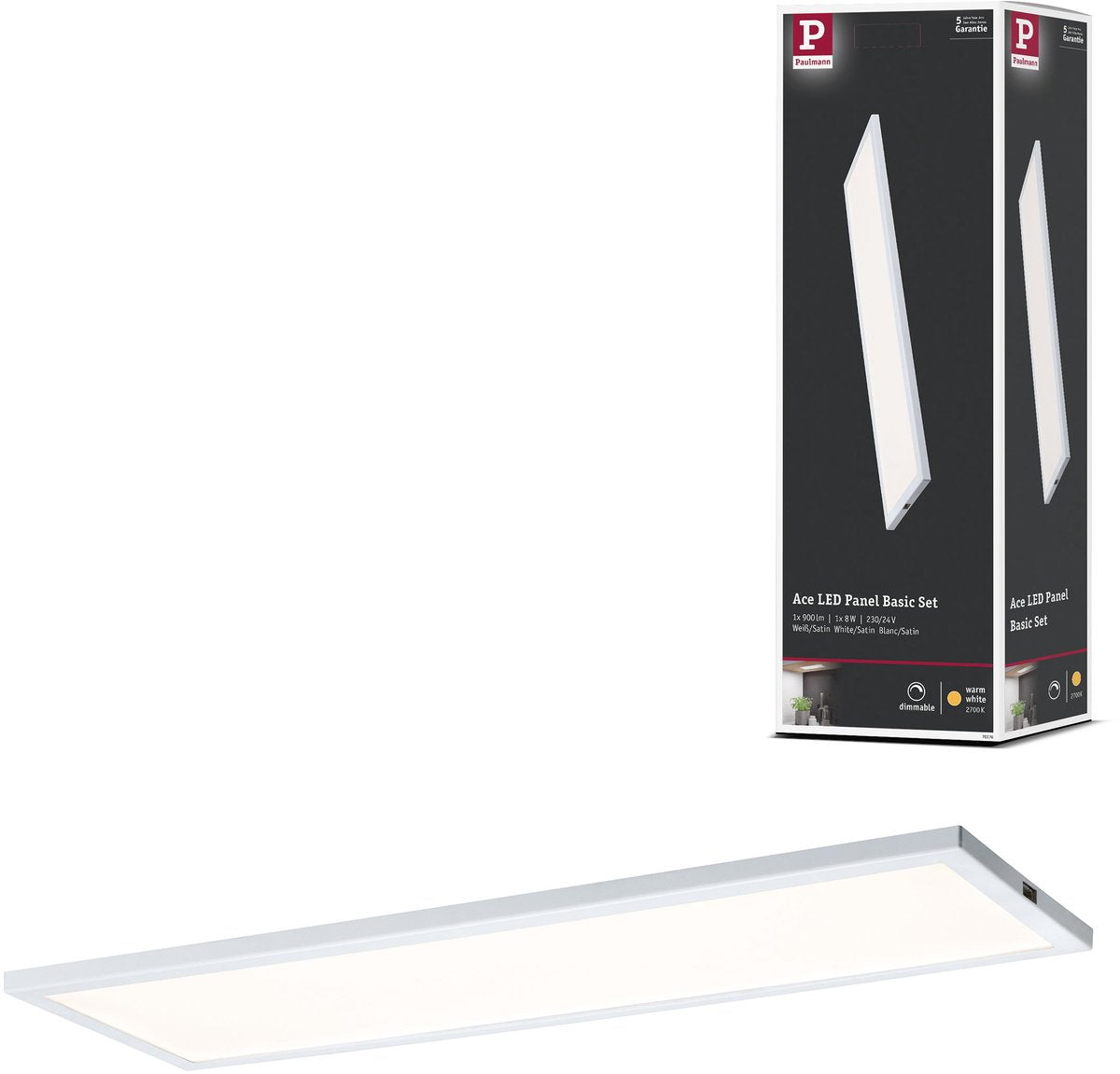 Paulmann LED underskabsbelysning ace kantet 300x100 mm 520lm 2700k hvid, satin dæmpbar