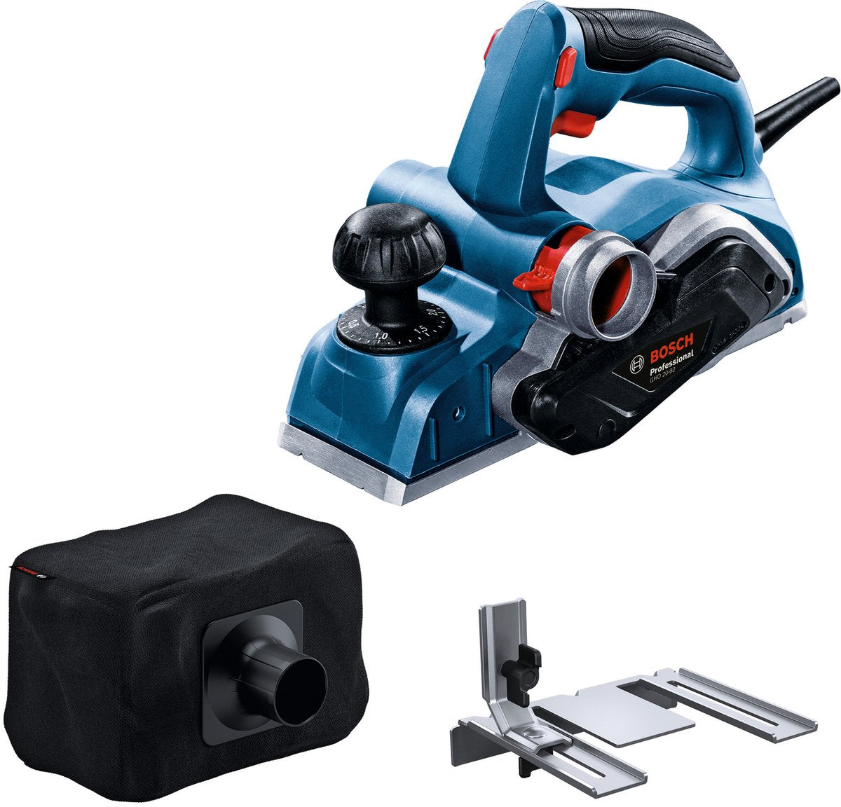 Bosch professional gho 20-82 - høvl - inklusiv parallelføring og støvpose